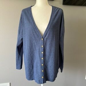 SURVIVAL Waffle Knit Button Front Cardigan Sweater Blue